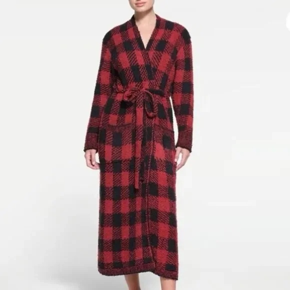 SKIMS Red and Black Plaid Long Robe